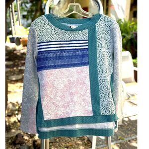 Anthro Postmark Latitudes Patchwork Cotton Blend Boat Neck Pullover Top Size M